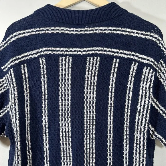 American Eagle Sweater Polo Shirt Mens Medium Blue Crochet Button Through - Picture 4 of 11